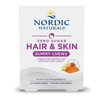 Nordic Naturals Zero Sugar Hair & Skin Gummy Chews, Strawberry Lemonade - 27 Gummy Chews - Biotin + GLA from Borage Oil - Promotes Healthy Balance of Fats in Skin - Non-GMO - 27 Servings Nordic Naturals buy supplements canada