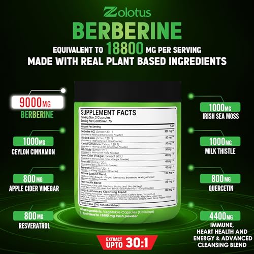 Zolotus 18800mg Berberine Supplement 40 in 1, with Sea Moss, Cinnamon, Milk Thistle Zolotus buy supplements canada