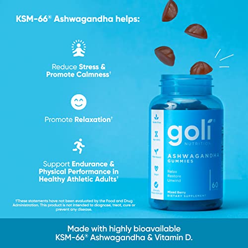 Goli Ashwagandha & Vitamin D Gummy - 60 Count - Mixed Berry, KSM-66, Vegan Goli buy supplements canada