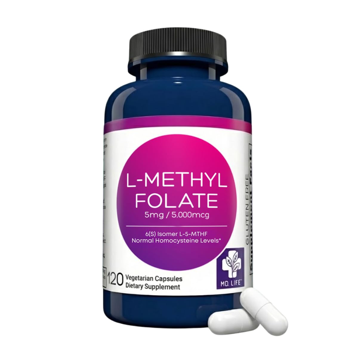 MD Life L-Methylfolate 5 mg Supplement - Professional-Grade Active L Methylfolate Supplement - 120 Capsules - L-Methylfolate 5mg - Maximum Potency MTHFR W/Essential Amino Acids MD.LIFE buy supplements canada