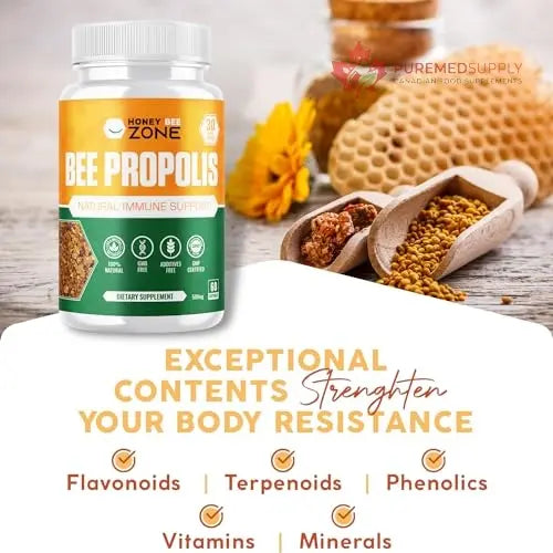 HONEYBEEZONE-Bee Propolis Capsules – 100% Natural Energy and Immune Support Supplement | Non-GMO, Gluten-Free, 60 Easy-to-Swallow Veggie Capsules HONEYBEEZONE buy supplements canada