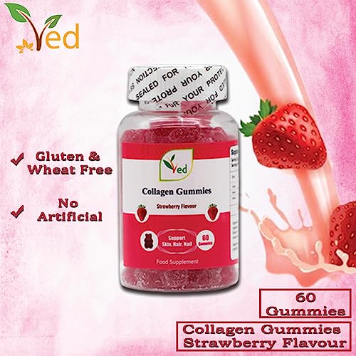 Ved Collagen Gummies; Chew Gummies Strawberry Flavour, Raw Unfiltered Collagen Gummies Ved buy supplements canada