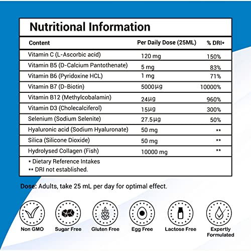 Marine Collagen Liquid 10000mg Sugar Free Berry Flavour, Hydrolysed Peptides, Hyaluronic Acid, Biotin, Silica, Vitamin C, Healthy Skin Pharmanostix buy supplements canada