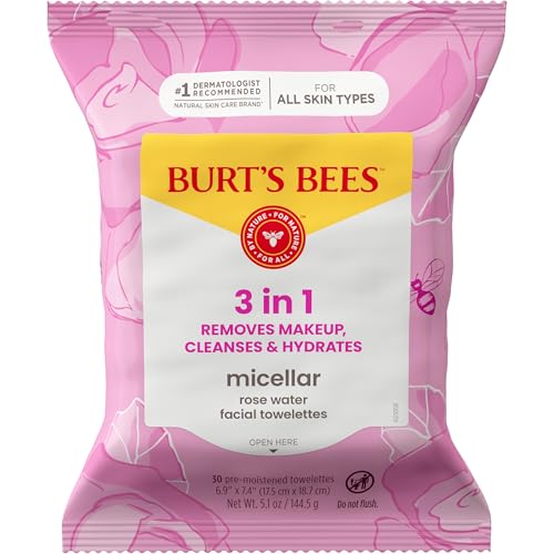 Burt’s Bees Micellar Rose Water Facial Towelettes, 100% Plant Based Cloth; 99% Natural Origin; Remove Makeup, Cleanse, Hydrate; No Oily Residue; All Skin Types; 30 Ct, Pack of 3 (Pack May Vary) Burt's Bees buy supplements canada