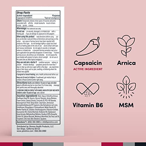 Penetrex Arthritis Warming Pain Relief Cream - Deep Penetrating Capsaicin with Arnica, Vitamin B6 & MSM(DMSO2) - Apply to Hands, Wrists, Feet, Knees, Elbows and Other Affected Areas, 2 oz Penetrex buy supplements canada