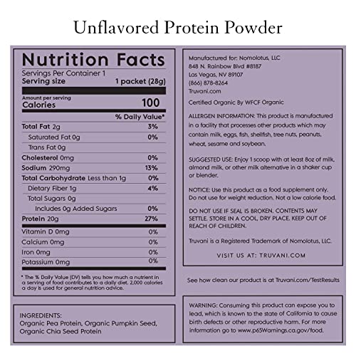Truvani Organic Vegan Protein Powder Unflavored - 20g of Plant Based Protein, Organic Truvani buy supplements canada