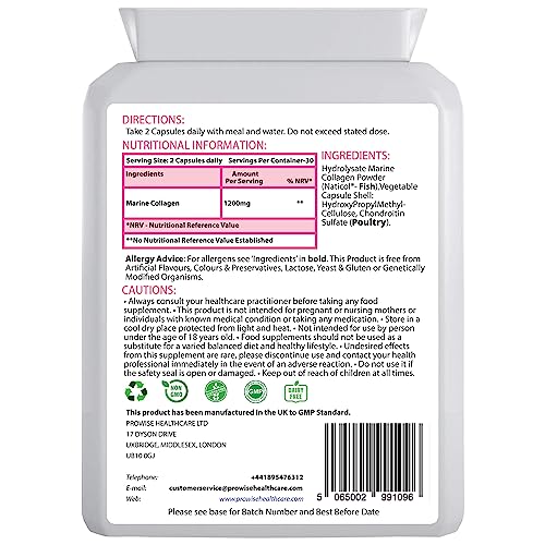 Marine Collagen Type 1 and Type 2 1200mg - 60 Capsules | UK Manufactured PH PROWISE Healthcare buy supplements canada