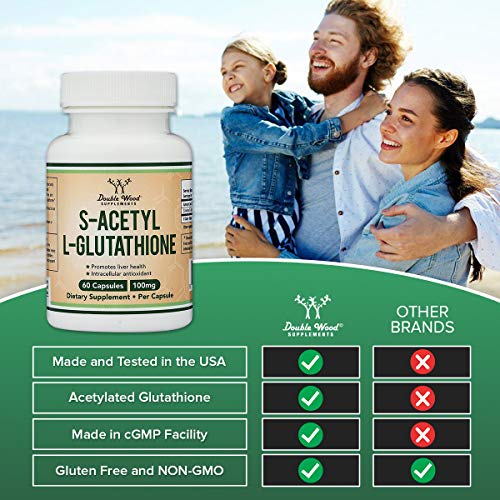 S-Acetyl L-Glutathione Capsules - 100mg, Manufactured and Tested in The USA, 60 Count Double Wood Supplements buy supplements canada