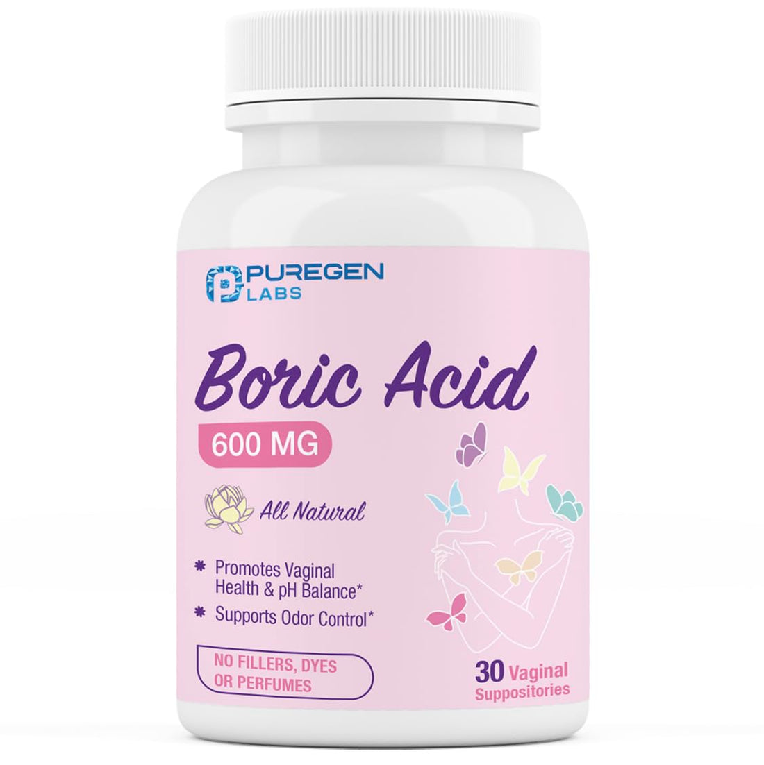 Puregen Labs Boric Acid 600 mg Vaginal Suppositories - 100% Pure | All Natural Without Dyes or Fillers P Puregen Labs buy supplements canada