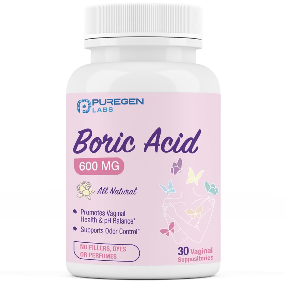 Puregen Labs Boric Acid 600 mg Vaginal Suppositories - 100% Pure | All Natural Without Dyes or Fillers P Puregen Labs buy supplements canada