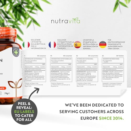 Vitamin B12 1000mcg - 365 High Strength Vegan Tablets (1 Year Supply) - Max Strength Nutravita buy supplements canada