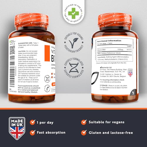 Vitamin B12 1000mcg - 365 High Strength Vegan Tablets (1 Year Supply) - Max Strength Nutravita buy supplements canada