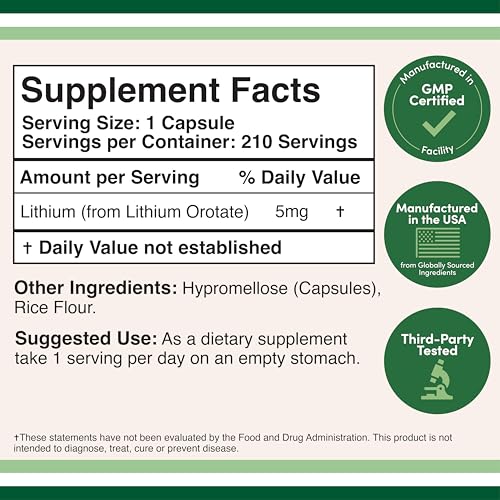 Lithium Orotate 5mg of Elemental Lithium for Cognition and Brain Health, 210 Capsules (Third Party Tested, Vegan Safe, Non-GMO) by Double Wood Supplements Double Wood Supplements buy supplements canada