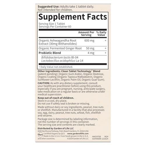 Garden of Life Organic Ashwagandha Supplement with Probiotics & Ginger - Stress, Mood & Energy Support, Vegan, Gluten Free Garden of Life buy supplements canada
