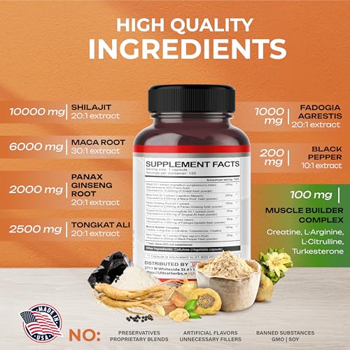 Shilajit Pure Himalayan 21,800mg - Energy Booster 85% Fulvic Acid, Maca Root ULTRA HERBS buy supplements canada