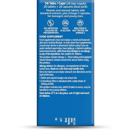 Vitabiotics Wellteen Him Plus Omega-3 - Maximum Nutritional Support for Teenagers and Young Men Ages 13-19 - 56 Tablets and Capsules Wellteen buy supplements canada