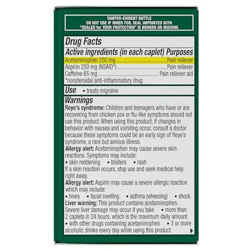 Excedrin Migraine Relief Caplets for Migraine Symptoms, Acetaminophen 250mg, Aspirin 250mg, Caffeine 65mg, Pain Reliever, 24 Count Excedrin buy supplements canada