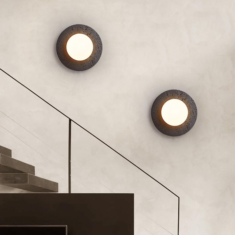 BFFGKGL Modern Natural Black Travertine Hallway Wall Sconce Nordic Creativity Round Transmittance Glass Bedside Wall Light Japanese Minimalist Aisle Wall Lamp For Living Room Stairs Living Room Balcon BFFGKGL buy supplements canada