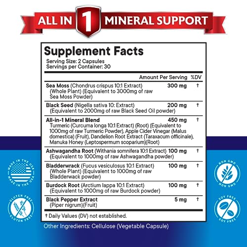 Silica Sea Moss 3000mg Black Seed Oil 2000mg Ashwagandha 1000mg Turmeric 1000mg NEW AGE buy supplements canada