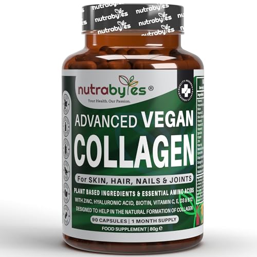 Vegan Collagen Supplement For Skin, Hair, Nails, Joints & Bones with Hyaluronic Acid, Biotin, Lysine, Bamboo Silica, Zinc, Vitamin C, D3, B12, E NUTRABYTES buy supplements canada