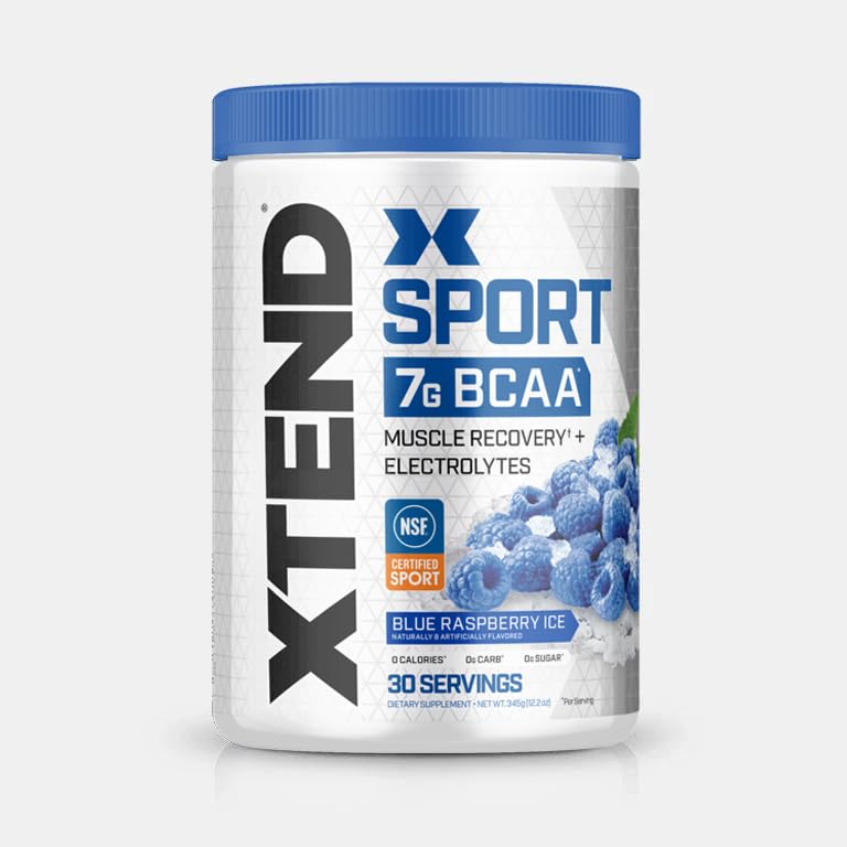 XTEND Sport BCAA Powder Blue Raspberry Ice - Electrolyte Powder for Recovery & Hydration with Amino Acids - 30 Servings Scivation buy supplements canada