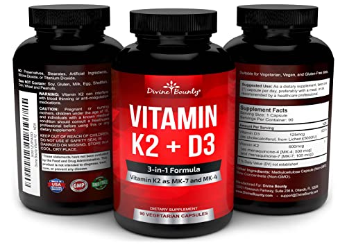 Vitamin K2 (MK7 & MK4) with D3 Supplement - Vitamin K & D as MK-7 100mcg, MK-4 500mcg Divine Bounty buy supplements canada