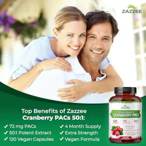 Zazzee Cranberry PACs, 72 mg PACs per Capsule, 2X Strength, 100% Soluble, 120 Vegan Capsules, 50:1 Extract, 18,200 mg Strength, Fast-Acting, Effective Urinary Tract Support, Made in The USA Zazzee buy supplements canada