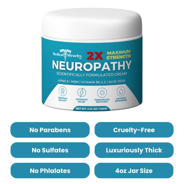 Medical Miracles Neuropathy Cream 2X Strength | Nerve Therapy Max Potency Relief for Feet, Hands, Legs, Toes - Arnica, Vitamin B6, Aloe Vera, MSM - Crafted for Exceptional Relief 4oz Medical Miracles buy supplements canada