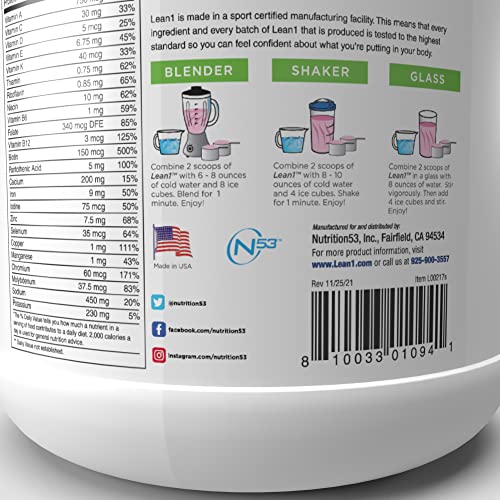 Lean1 Strawberry, 15 Serving tub, Fat Burning Meal Replacement by Nutrition53 N53 buy supplements canada
