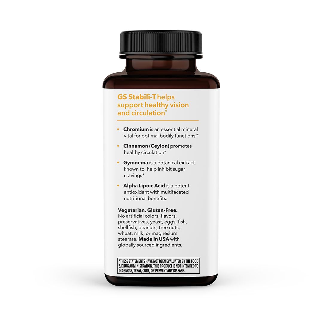 LifeSeasons GS Stabili-T - Blood Sugar Support Supplement - Healthy Circulation & Vision - Maintain Normal Levels - Chromium Cinnamon Gymnema Bilberry & Alpha Lipoic Acid - 90 Capsules LifeSeasons buy supplements canada