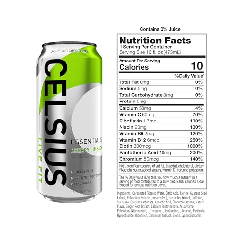 CELSIUS ESSENTIALS, Sparkling Cherry Limeade, Performance Energy Drink 16 Fl Oz CELSIUS buy supplements canada