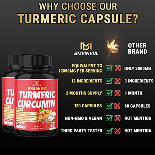 (2 Packs) Premium Turmeric Curcumin Supplement 12050mg with Ginger, Apple Cider Vinegar BMVINVOL buy supplements canada