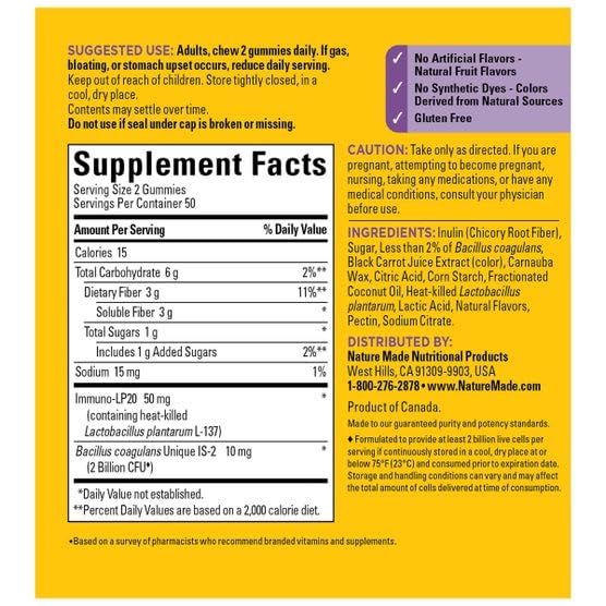 Nature Made Triple Action Biotic Gummy, 100 Gummies, Combined Prebiotic, Probiotic and PostBiotic, 50 Day Supply Nature Made buy supplements canada