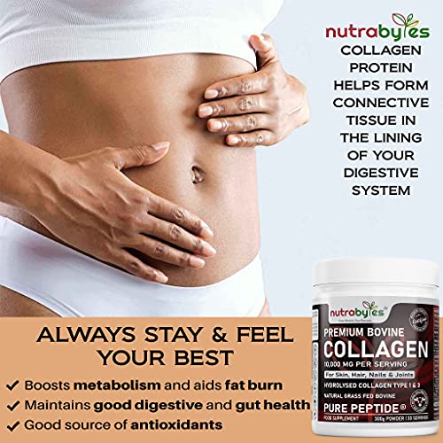 Pure Hydrolysed Collagen Powder 10000mg Bovine Type 1 & 3 Unflavoured|High Strength Protein Peptides for Women & Men NUTRABYTES buy supplements canada