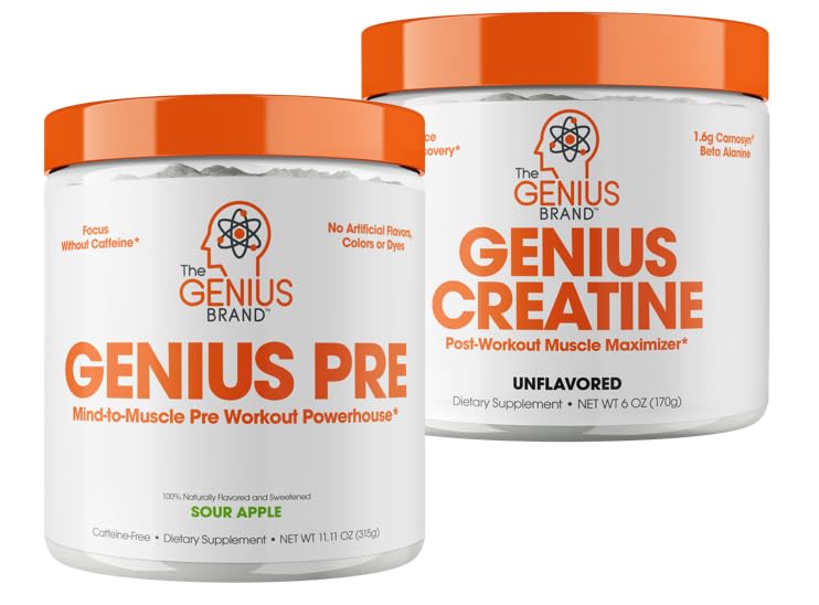 Genius Pre Workout Powder, Sour Apple, and Genius Micronized Creatine Monohydrate The Genius Brand buy supplements canada