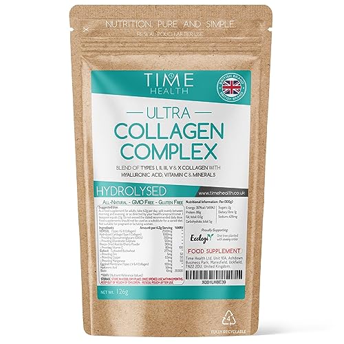Ultra Collagen Complex - 126g Powder - Hydrolysed - Types I, II, III, V & X Collagen Time Health buy supplements canada