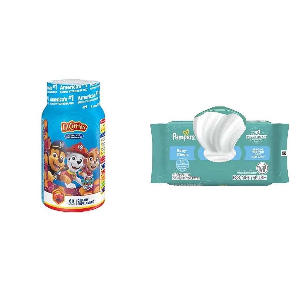 L'il Critters Paw Patrol Gummy Vites Daily Gummy Multivitamin for Kids, 60 Gummies and Pampers Baby Clean Wipes, 1 Flip-Top Pack (72 Wipes) Lil Critters buy supplements canada