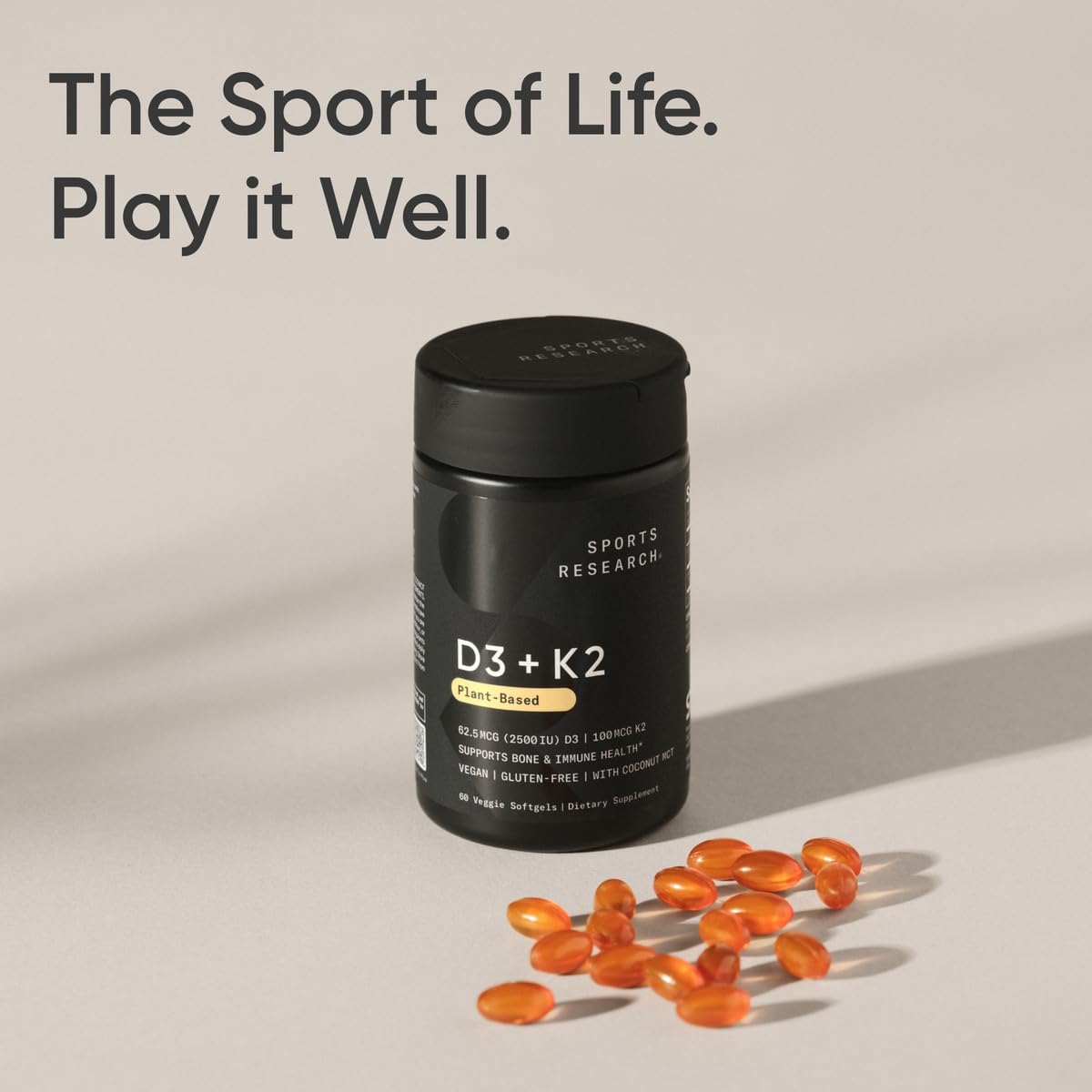 Sports Research® Vitamin D3 + K2 w/Coconut Oil - Vegan Vitamin D 2500iu (62.5mcg) & Mk7 Vitamin K 100mcg for Bone & Immune Support - Vegan Certified Sports Research buy supplements canada