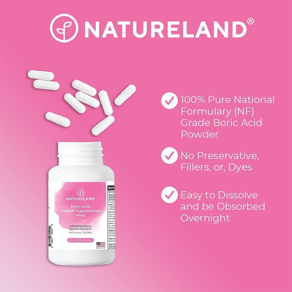 Natureland [40 Count Boric Acid Suppositories 600mg w/ [10 Pack] Vaginal Applicator - Feminine Care Natureland buy supplements canada
