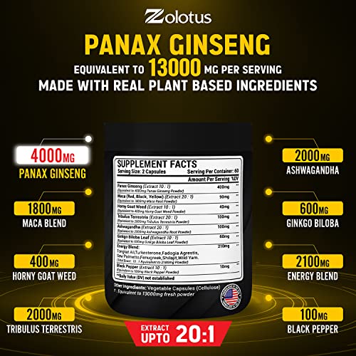Premium Panax Ginseng 14 in 1, 13X Potency, High Strength Capsules with Horny Goat Weed Zolotus buy supplements canada