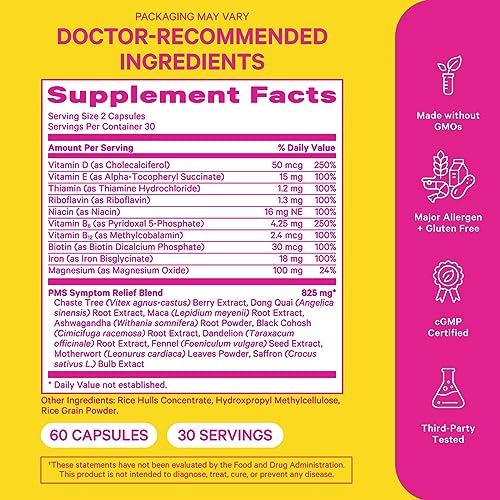 Pink Stork PMS Supplement for Women - Vitex, Ashwagandha, Maca Root & 10 Vitamins & Minerals to Support Hormone Balance, Mood, Bloating, Period Regularity - 60 Capsules Pink Stork buy supplements canada