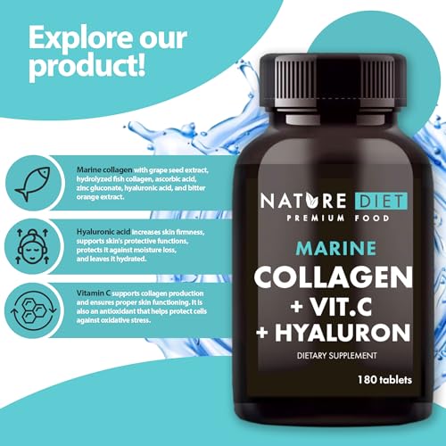 Nature Diet - Marine Collagen with Hyaluronic Acid and Vitamin C, 180 tablets, 500 mg , Peptan F , Fish Collagen Nature Diet buy supplements canada