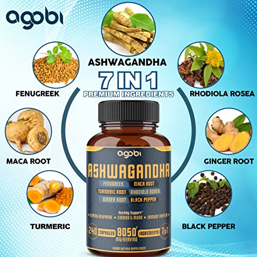 240 Capsules - 8 Month Supply - 7in1 Ashwagandha 8050mg - Combined With Fenugreek agobi buy supplements canada