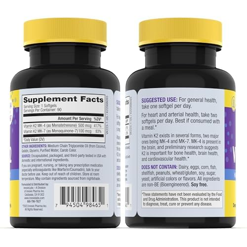 InnovixLabs Full Spectrum Vitamin K2-90 Softgels with 600 mcg of Trans Form MK7 and MK4 - Supports General Health and Bone Strength InnovixLabs buy supplements canada