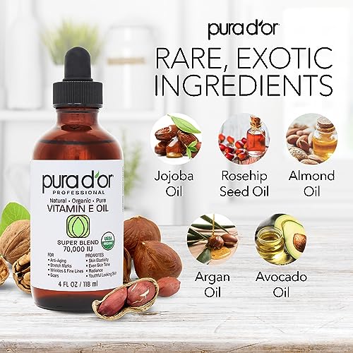 PURA D'OR 4 Oz ORGANIC Vitamin E Oil Blend 70,000 IU - 100% Natural Hexane Free, Sweet Almond PURA D'OR buy supplements canada