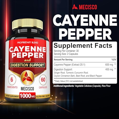 Mecisco 6in1 Cayenne Pepper Capsules Organic with Ginger Root, Beet Root, and Black Pepper Mecisco buy supplements canada