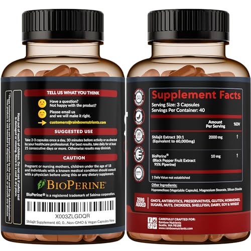 Pure Himalayan Shilajit Capsules Supplement (60,000mg+ Absorption Enhancer+50% Rainbow Nutrients, LLC buy supplements canada
