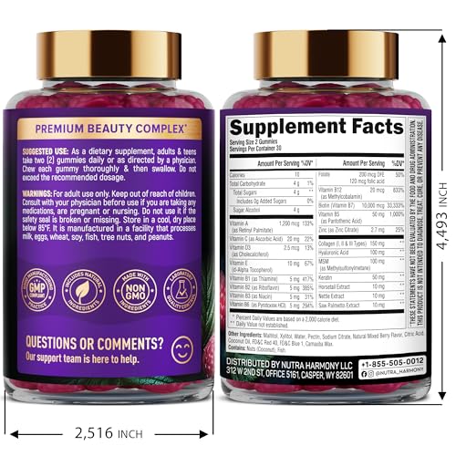 Biotin Gummies with Collagen - Hair Growth Support Skin, & Nail Strength - for Women & Men - Biotin 10000mcg | Keratin | Hyaluronic Acid | B-Complex | Saw Palmetto NUTRAHARMONY buy supplements canada