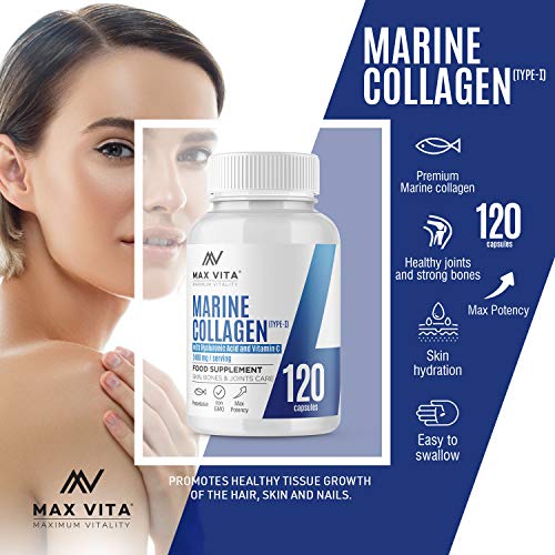 Marine Collagen Type 1 2400mg - 120 Capsules Supplement with Hyaluronic Acid and Vitamin C MAX VITA MAXIMUM VITALITY buy supplements canada