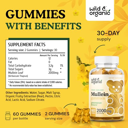 Wild & Organic Mullein Gummies - Daily Dietary Supplement for Respiratory, Digestive Wild & Organic buy supplements canada